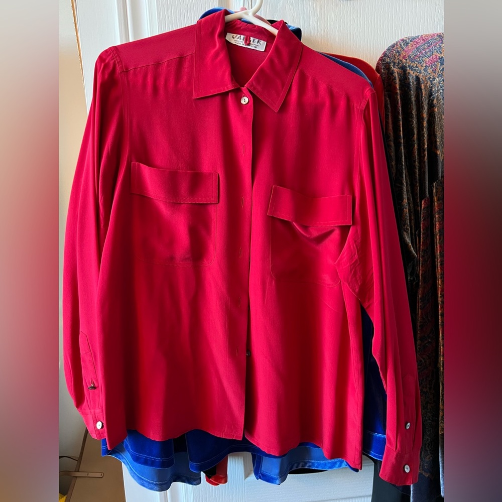 100% silk red blouse